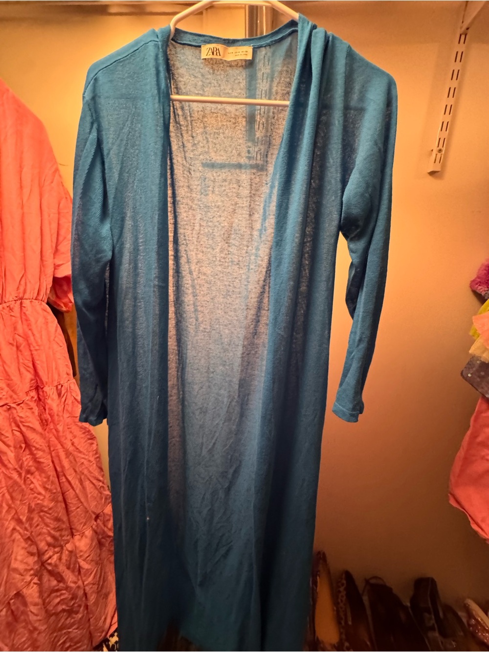Zara Long Open-Front Robe Cardigan in Teal